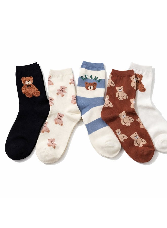 Women's Cotton Long Socks, Multi Color, Size 36-40 EU, Pack of 5 + 1 Pair Gift - Image 1